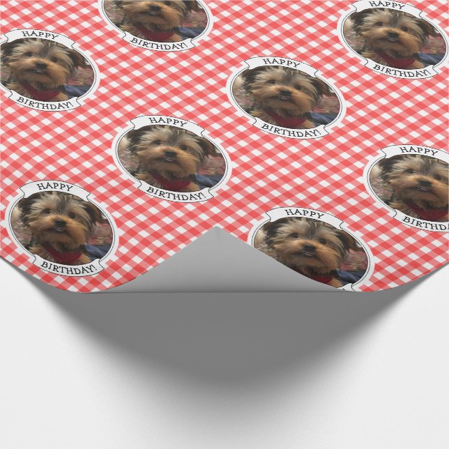 Custom Pet Photo Country Red Buffalo Check Plaid Wrapping Paper (Corner)