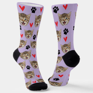 Custom Pet Photo Dog Cat With Hearts & Paws Socks