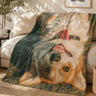 Custom Pet Photo Dog Name Cosy Puppy Throw Gift Fleece Blanket