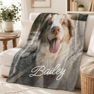 Custom Pet Photo Dog Name Cosy Puppy Throw Gift Fleece Blanket