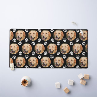 Custom Pet Photo Dog Pattern Black Desk Mat