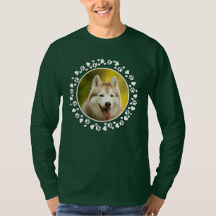Custom Pet Photo Dog Paw Prints in Hearts Frame T-Shirt