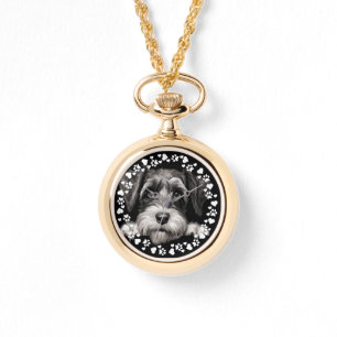 Custom Pet Photo Dog Paw Prints in Hearts Frame Watch