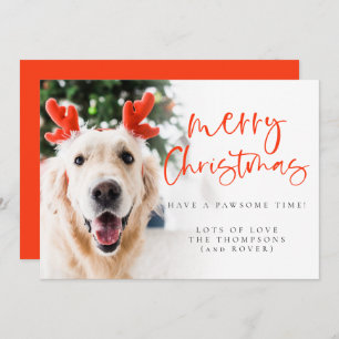 Custom Pet Photo Elegant Script Merry Christmas Holiday Card