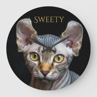 Custom Pet Photo Elf Sphynx Cat Personalised Large Clock