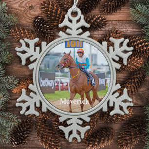 Custom Pet Photo Equestrian Horse Lover Snowflake Pewter Christmas Ornament