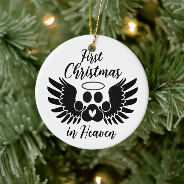 Custom Pet Photo First Christmas in Heaven Ceramic Ornament (Tree)