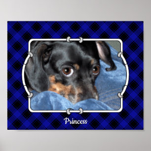 Custom Pet Photo Frame Classic Blue & Black Plaid Poster
