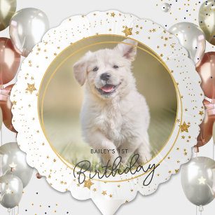 Custom Pet Photo Gold Glitter Stars Dog Birthday Balloon