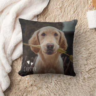 Custom Pet Photo Handwritten Name Hearts Cute  Cushion