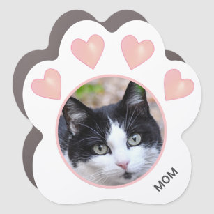 Custom Pet Photo, Hearts & Tuxedo Cat Car Magnet