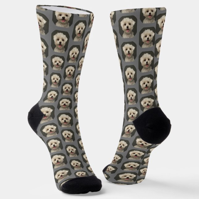 Custom Pet Photo Light Grey Trendy Socks (Angled)