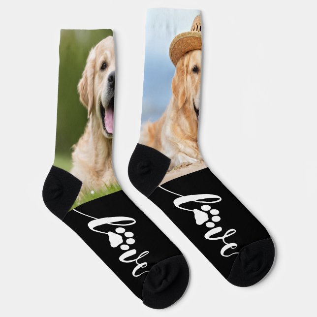 Custom Pet Photo Love Paw Print 2 Dog Socks (Right)
