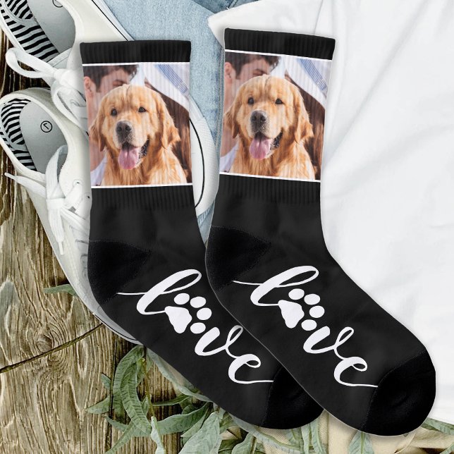 Custom Pet Photo Love Paw Print Dog Socks (Creator Uploaded)