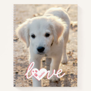 Custom Pet Photo & Love Text With Paws & Name Notebook