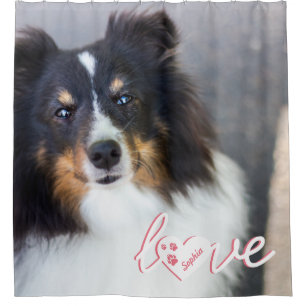 Custom Pet Photo & Love Text With Paws & Name Shower Curtain