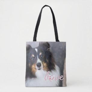 Custom Pet Photo & Love Text With Paws & Name Tote Bag