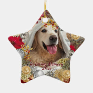 Custom PET PHOTO MEMORIAL Christmas Wreath Ceramic Ornament