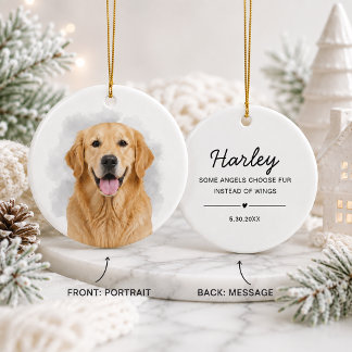 Custom Pet Photo Memorial Keepsake Watercolor Grey Ceramic Ornament