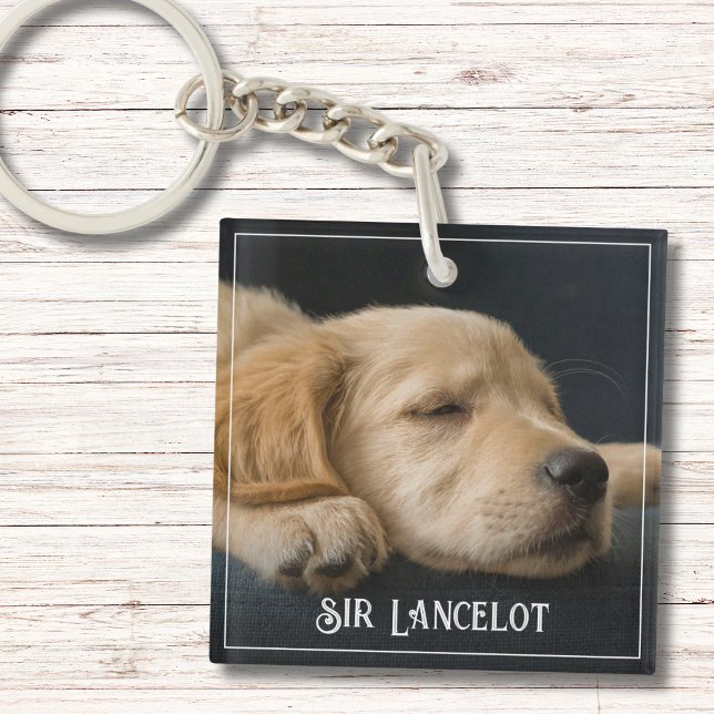 Custom Pet Photo Minimalist Modern Simple Keepsake Key Ring (This Custom Pet Photo Minimalist Modern Simple Keepsake Keychain with playful handwritten name.)