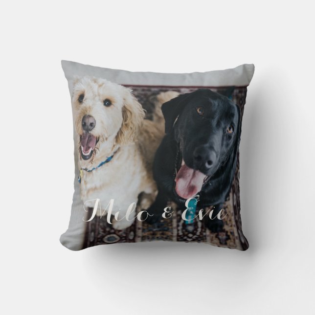 Custom Pet Photo Modern Calligraphy Pillow (Front)