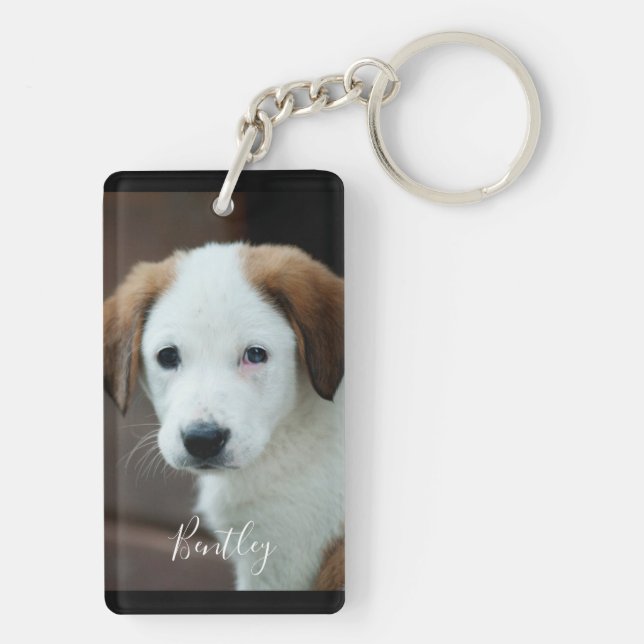 Custom pet photo modern simple personalised  key ring (Back)
