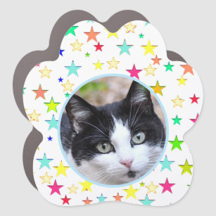 Custom Pet Photo & Multicolored Stars on White Car Magnet