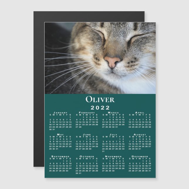 Custom Pet Photo Name 2022 Calendar Teal Magnet (Front/Back)