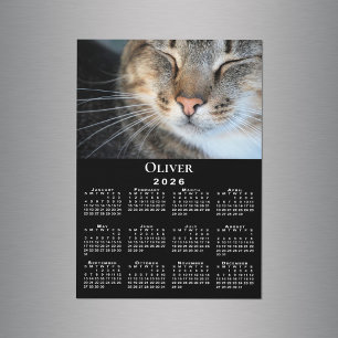 Custom Pet Photo Name 2026 Calendar Black Magnet