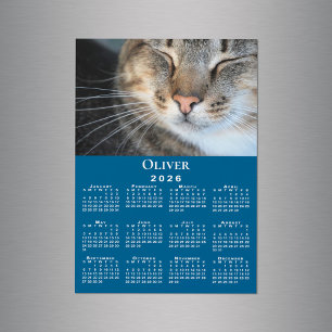 Custom Pet Photo Name 2026 Calendar Blue Magnet