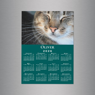 Custom Pet Photo Name 2026 Calendar Teal Magnet