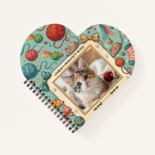 Custom Pet Photo & Name Cute Cat Toy Pattern Noteb Notebook