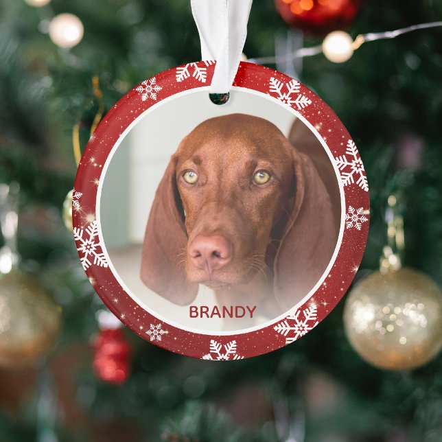 Custom Pet Photo & Name Festive Christmas Ornament (Creator Uploaded)