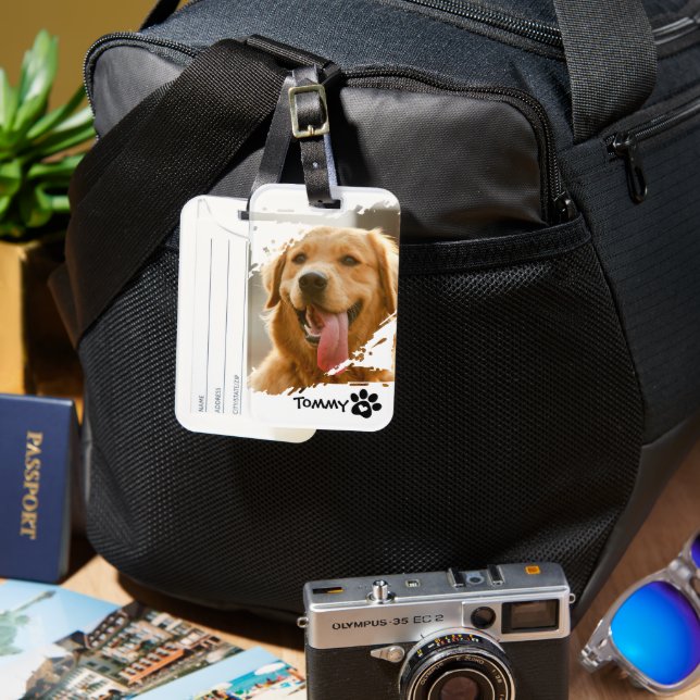 Custom Pet Photo & Name Luggage Tag – Travel Gift (Front & Back)