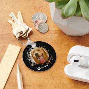 Custom Pet Photo & Name Metal Circle Keychain