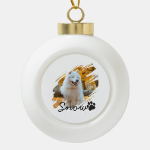 Custom Pet Photo & Name Modern Brushstroke Mug Ceramic Ball Christmas Ornament