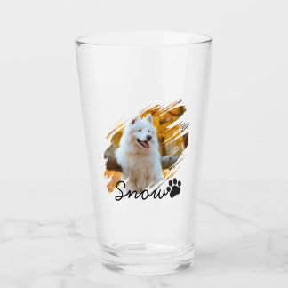 Custom Pet Photo & Name Modern Brushstroke Mug Glass
