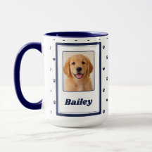 Custom Pet Photo Name Navy Framed Paw Print