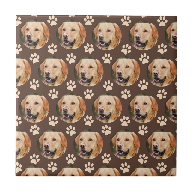 Custom Pet Photo Pattern Dog Brown Ceramic Tile (Front)