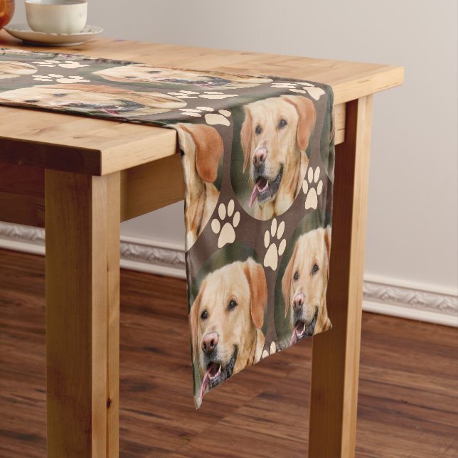 Custom Pet Photo Pattern Dog Brown Short Table Runner (In Situ)