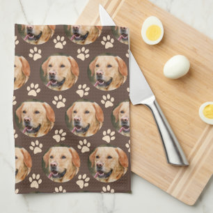 Custom Pet Photo Pattern Dog Brown Tea Towel