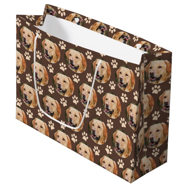 Custom Pet Photo Pattern Dog Large Gift Bag (Front Angled)