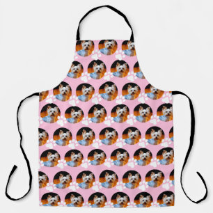 Custom Pet Photo Pattern Light Pink w Paw Print Apron