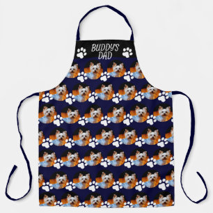 Custom Pet Photo Pattern Name Navy w Paw Print Apron