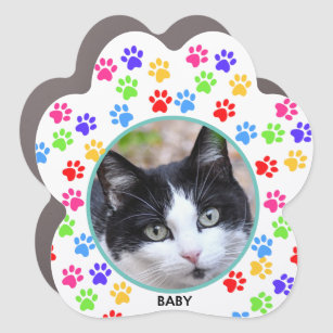 Custom Pet Photo, Paws & Tuxedo Cat Car Magnet