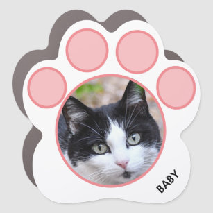 Custom Pet Photo, Pink Circles & Tuxedo Cat Car Magnet