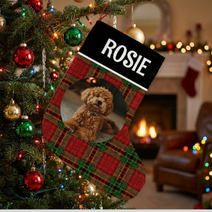 Custom Pet Photo Red Tartan Plaid Holiday Small Christmas Stocking