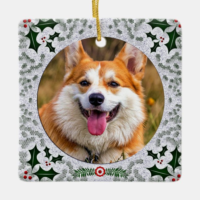 Custom Pet Photo Scottish MacPherson Clan Tartan Ceramic Ornament (Front)
