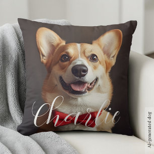 Custom Pet Photo Script Name Simple Calligraphy Cushion