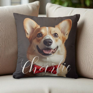 Custom Pet Photo Script Name Simple Calligraphy Cushion